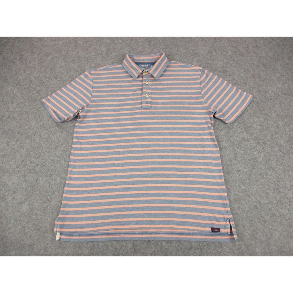Faherty Polo Shirt Mens Small Orange Blue Striped Isle Pima Performance Golf